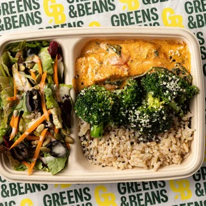 Meal card cover for: Tuscan Salmon (Tuscan Sauce Salmon, Green Crunchy Salad, Garlic Sesame Broccoli, Brown Rice)