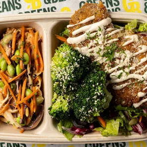 Meal card cover for: Classic Chicken Milanese (Chicken Milanese, Green Crunchy Salad, Bang Bang Asian Slaw, Garlic Sesame Broccoli)