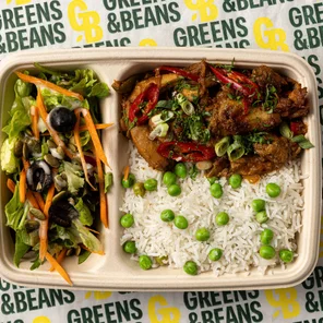 Meal card cover for: Jamaican Chicken (Jamaican-Style Chicken, Green Crunchy Salad, White Rice & Green Peas)