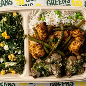 Meal card cover for: Creamy Thyme Mushrooms (Thyme Mushrooms with Parmesan, Chimichurri Cauliflower, Kale Spinach & Feta, White Rice & Green)