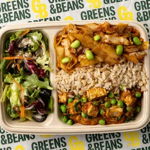 Meal card cover for: Fresh Creamy Coconut Tofu (Brown Rice, Fresh Coconut Tofu, Hispi Cabbage, Green Crunchy Salad)