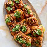 Meal card cover for: Grilled Loch Duart salmon with mushroom sambal