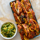 Meal card cover for: Roasted chicken with citrus harissa and orange salsa