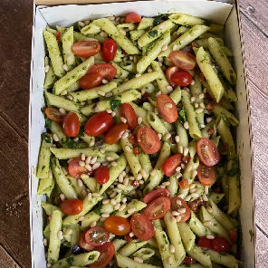 Meal card cover for: Pasta, Spinach, Pine Nut & Pesto Salad