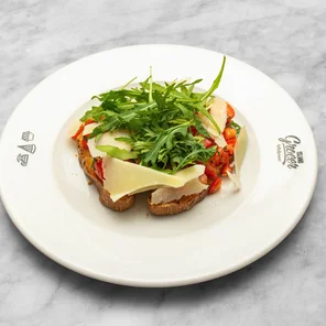 Meal card cover for: Bruschetta & Pecorino Cheese (v)