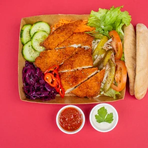Meal card cover for: Battered Crispy Chicken Schnitzel Box