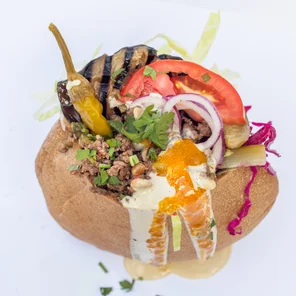 Meal card cover for: Spicy lamb & hummus in a pitta