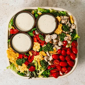 Meal card cover for: parmesan chicken salad platter