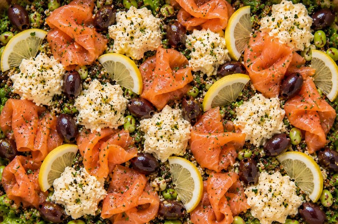 Meal card cover for: Salmon & Egg Mayo Salad Box (up to 12 people)