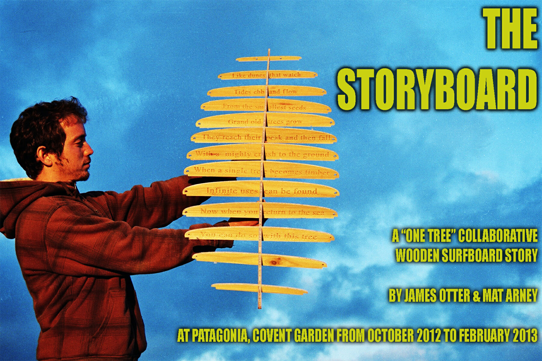 James Otter Wooden surfboard maker at patagonia london with storyboard Mat Arney