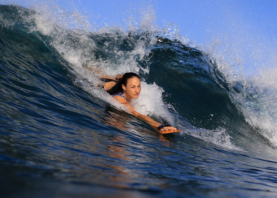 Otter wooden handplane bodysurfing wave