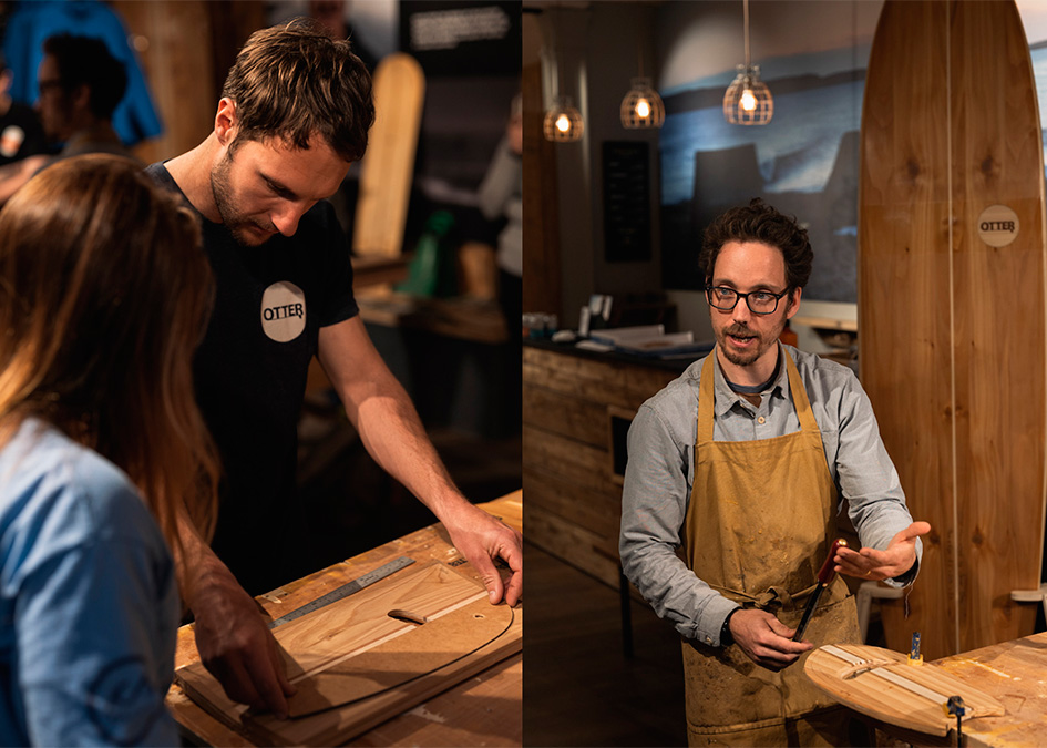 Edinburgh finisterre store handplane workshop with otter surfboards workshop on wheels 2019 James Otter and Ally demo