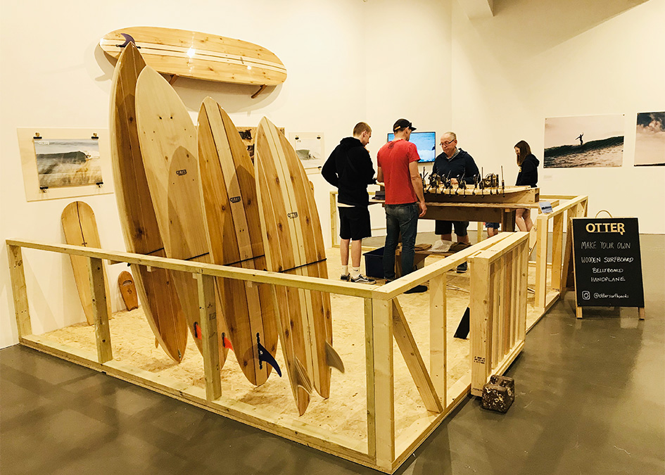Newlyn Exchange Art Gallery Surf School Exhibition 2019 Dave Muir Jack Johns Nick Pumphrey Otter Surfboards makers in residence