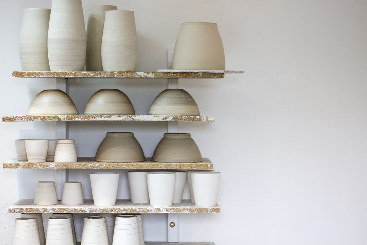 Jake Boex ceramics James Otter Wooden surfboard cup project porthleven cups on shelves