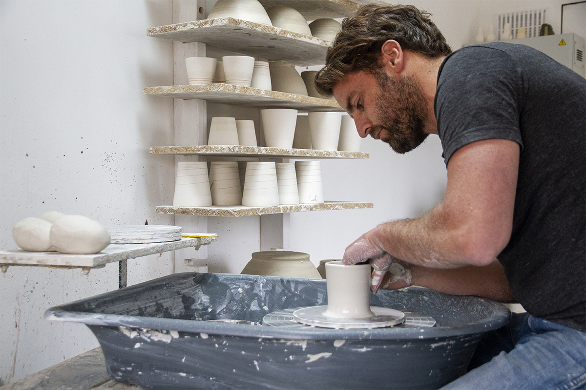 Jake Boex ceramics James Otter Wooden surfboard cup project porthleven at the potters wheel