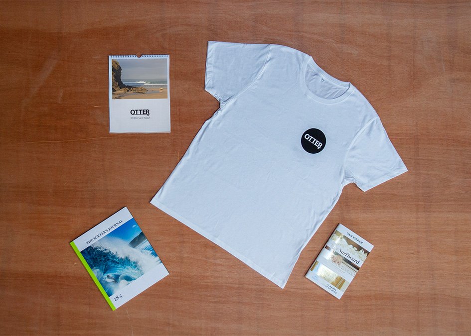 Otter surfboards Christmas bundle T-shirt and calendar surfers journal and surfboard book