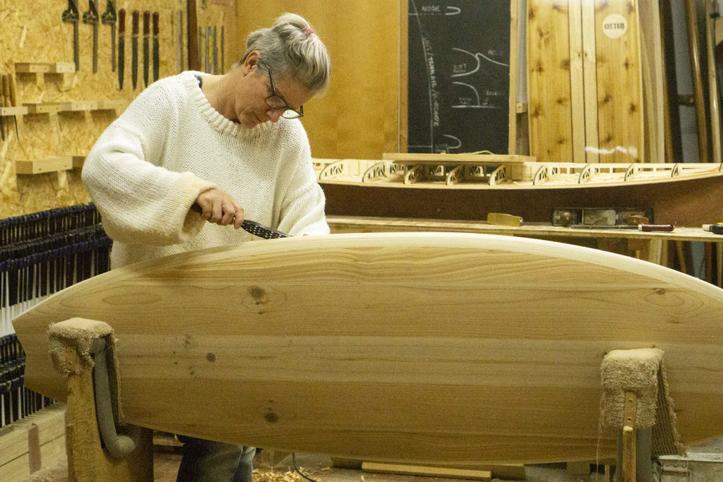 bodhi and James Otter buddy wooden surfboard workshop shaping