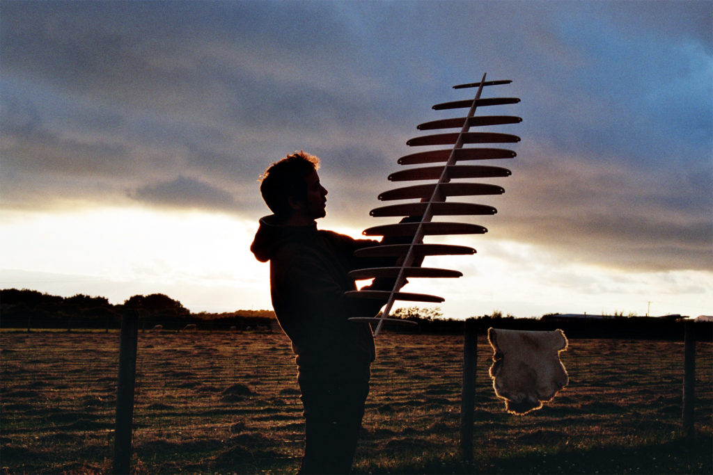 mat arney james otter storyboard wooden surfboard framework in the sunset