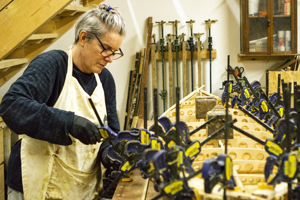 bodhi and James Otter buddy wooden surfboard workshop clamping rails