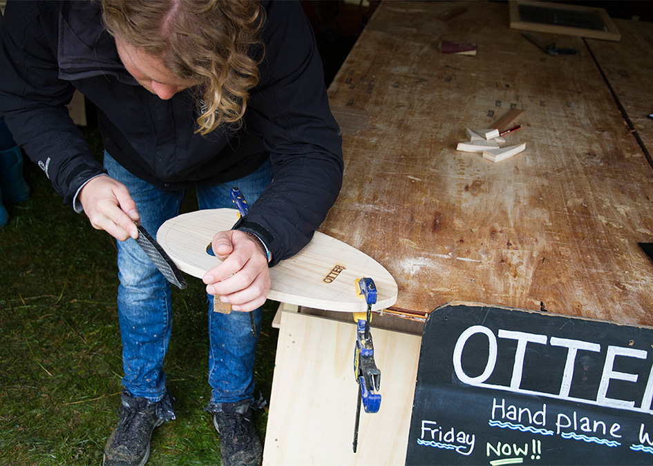 Otter Surfboard wooden bodysurfing handplane being made