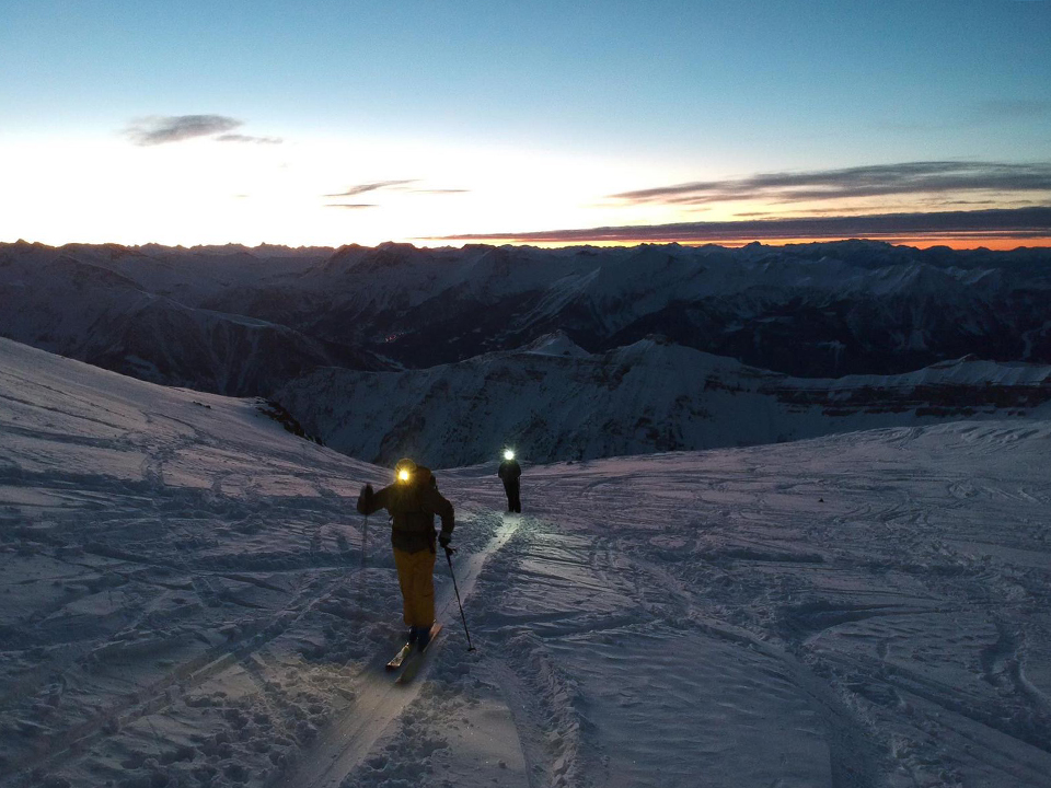 Skiing at night
