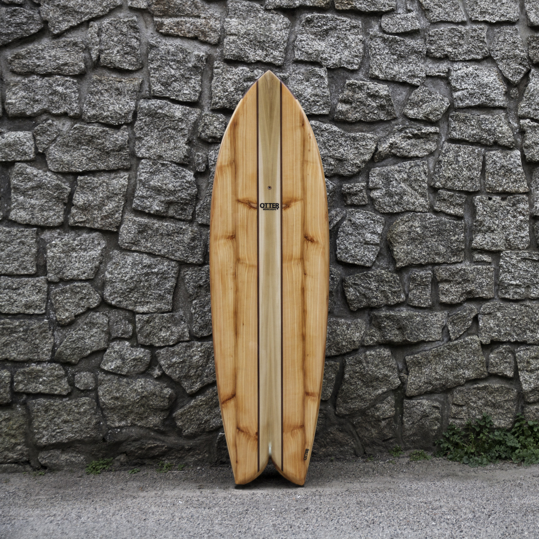 otter wooden surfboard woodburner fish stone wall product