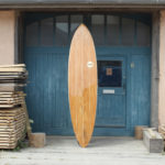 finished wooden surfboard otter surfboards workshop cornwall Clipper classic pin tail single fin