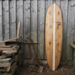 finished wooden surfboard otter surfboards workshop cornwall Island Hopper Midlength egg
