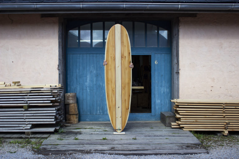 finished wooden surfboard otter surfboards workshop cornwall Barque