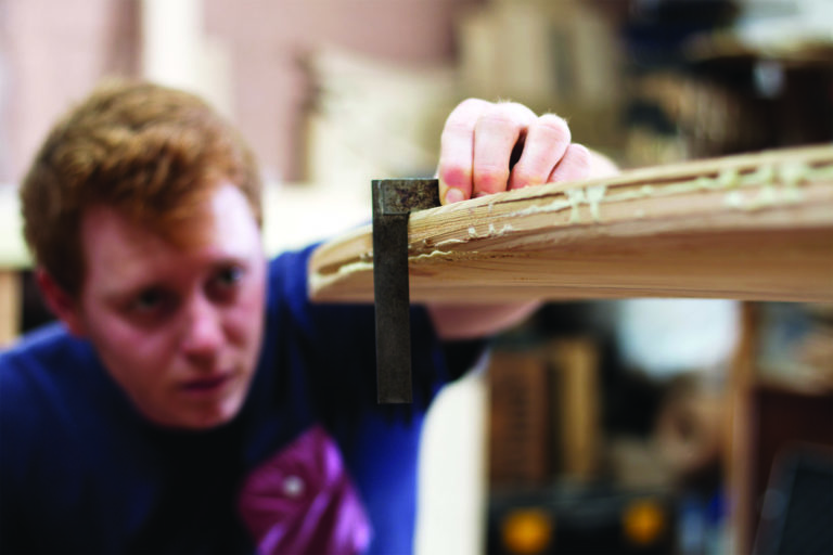Otter Surfboards wooden surfboard workshop course in Cornwall Squaring the templates with ralph