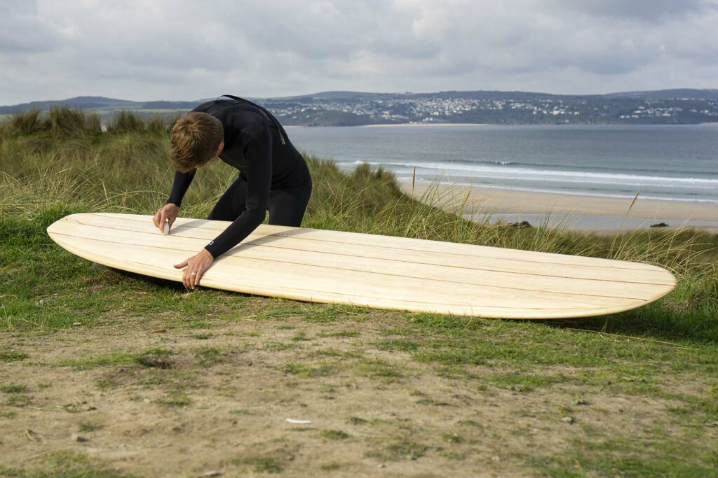Mat Arney James Otter Surfboards Tea Tree Wooden Longboard First Surf Gwithian 02