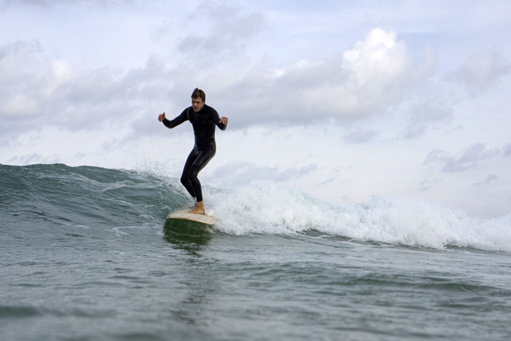 Mat Arney James Otter Surfboards Tea Tree Wooden Longboard First Surf Gwithian 20
