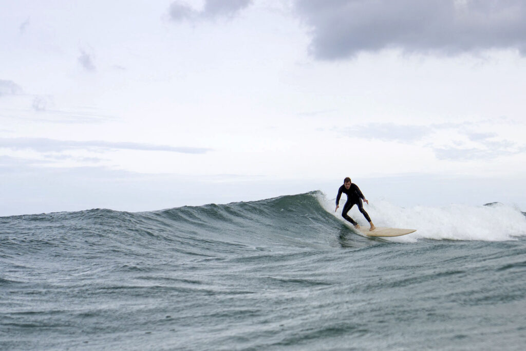 Mat Arney James Otter Surfboards Tea Tree Wooden Longboard First Surf Gwithian 36