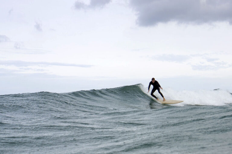 Mat Arney James Otter Surfboards Tea Tree Wooden Longboard First Surf Gwithian 36