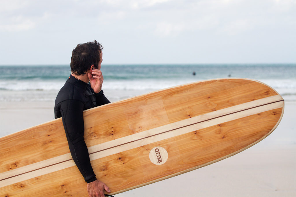 James Otter wooden surfboards surfers ear prevention with surf ears ear plugs