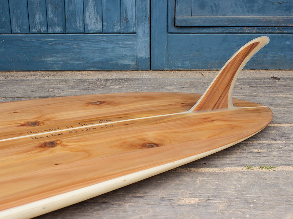 otter wooden surfboard cedar with single pale stringer