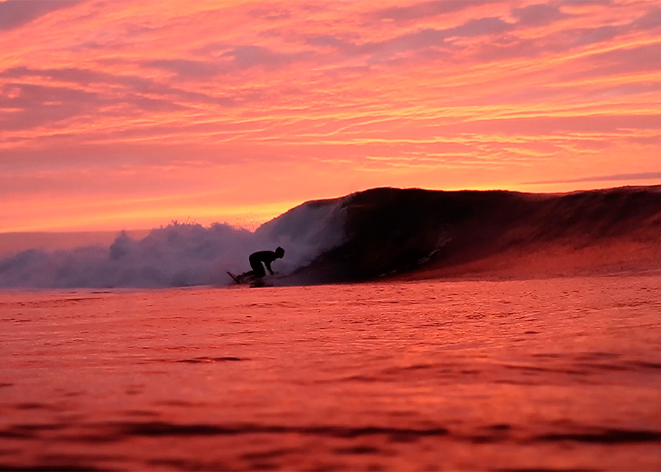 Lewis Arnold Sandy Kerr Easkey Britton Chris Noble Solstice Film Wooden Surfboards Scotland Hebrides Otter sunset wave
