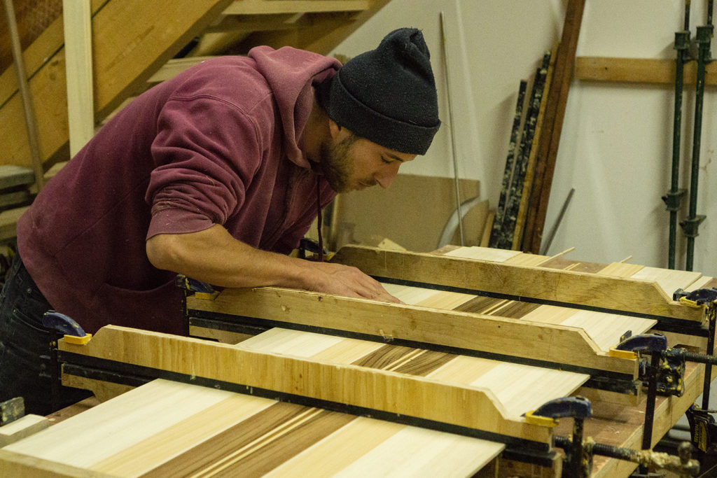Luca Swift Otter Woden Surfboard Workshop skin layup