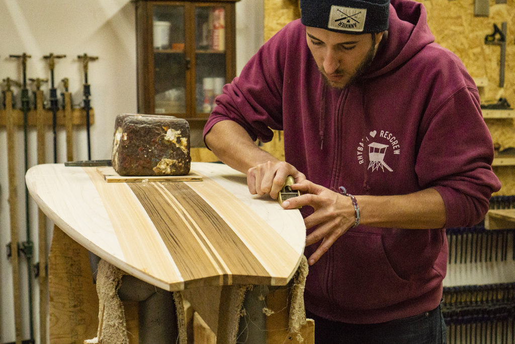 Luca Swift Otter Woden Surfboard Workshop planing tail