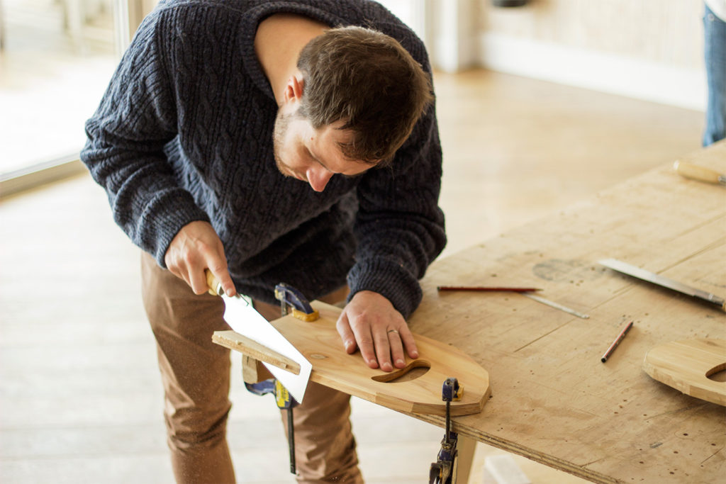 wooden bodysurf handplane making