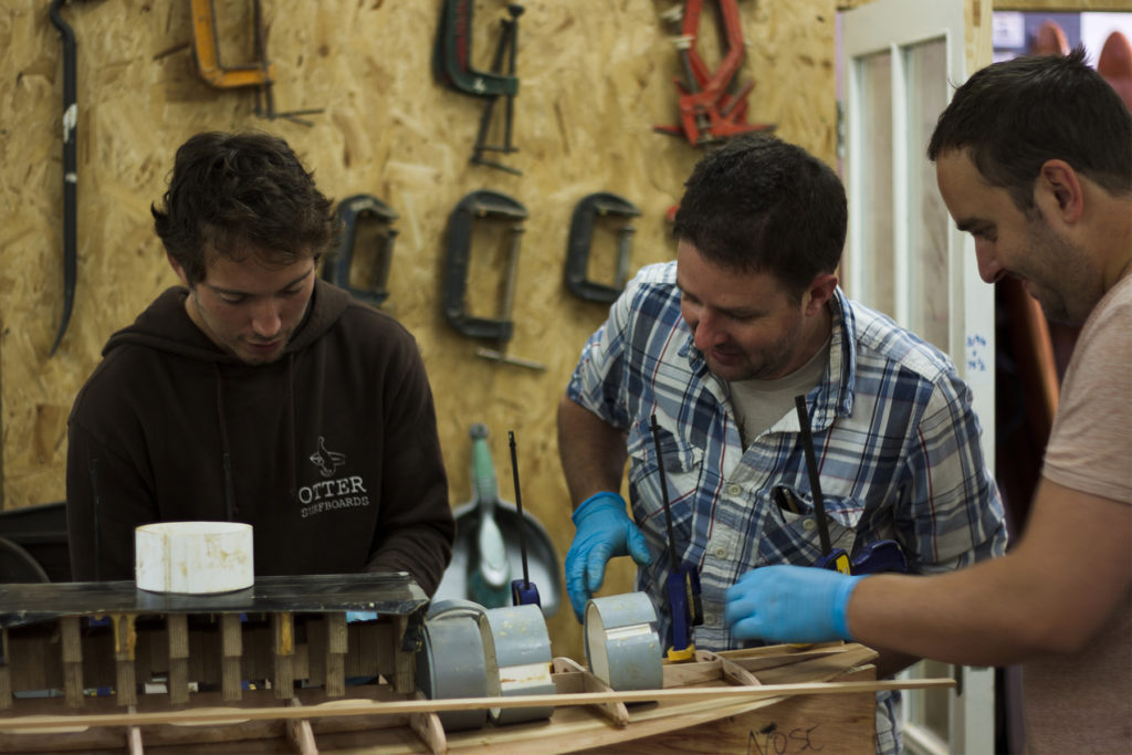Wooden surfboard workshop James Otter Ian and Fergus