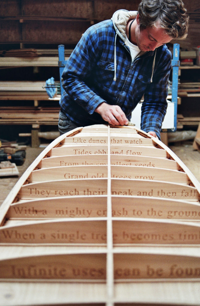 Inside a sustainable, hollow wooden surfboard made by Otter Surfboards
