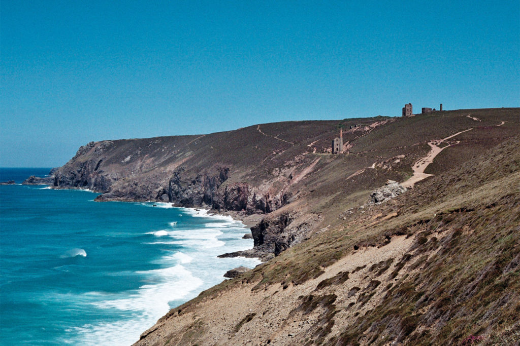 The Cornish coast between Porthtowan and Chapel Porth looking at St Agnes headland and Wehal Coates