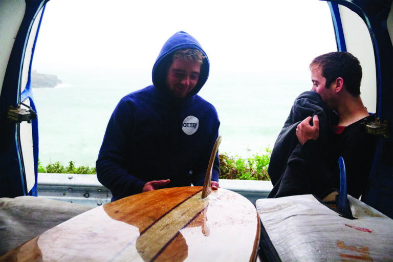 Otter Surfboards organic cotton hoody navy Chris back of the van