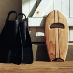 Otter Wooden bodysurfing Handplane and Da Fins product shot in france by Mat Arney close up