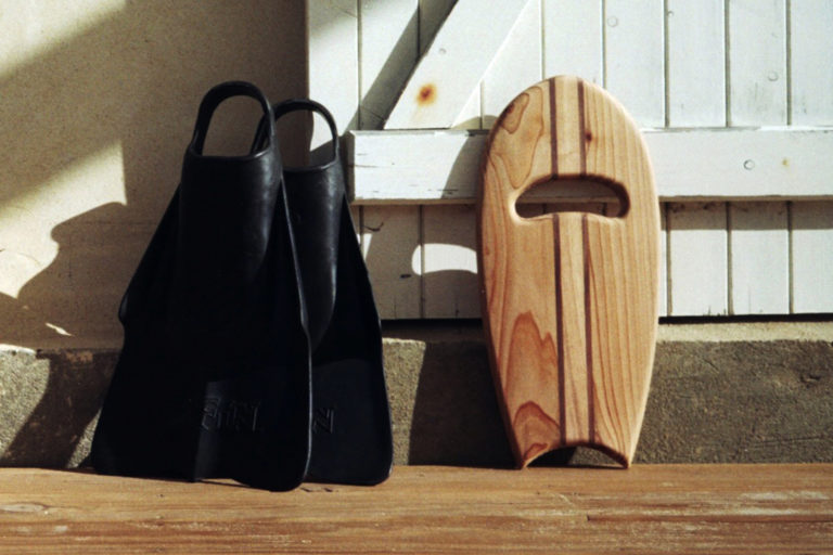 Otter Wooden bodysurfing Handplane and Da Fins product shot in france by Mat Arney close up