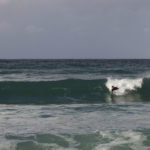 James Otter on his Otter Surfboards wooden handplane at St Ives Porthmeor, Cornwall