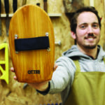 Otter Wooden bodysurfing bob Handplane and product shot in workshop