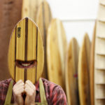 Otter Wooden bodysurfing pebble Handplane and product shot in workshop