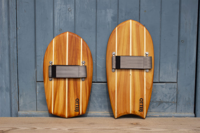 Otter Wooden bodysurfing Handplane pair triple pale diamond crescent strap